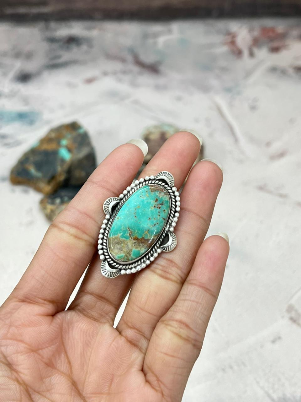 Handmade Sterling Silver Mantis Turquoise Adjustable Ring "Signed Nizhoni"