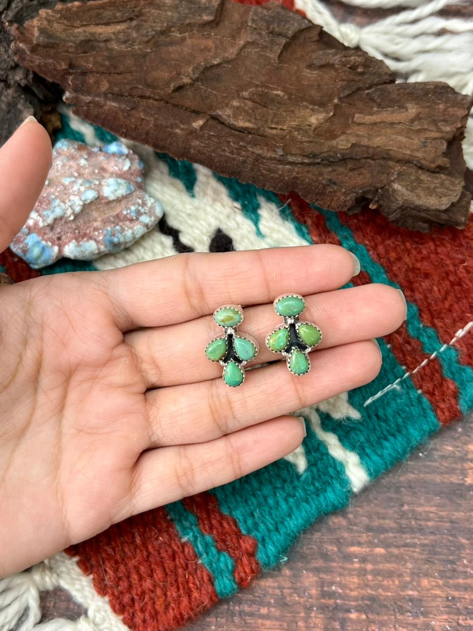 Handmade Sterling Silver Kingman Turquoise Post Studs "Signed Nizhoni" (10)