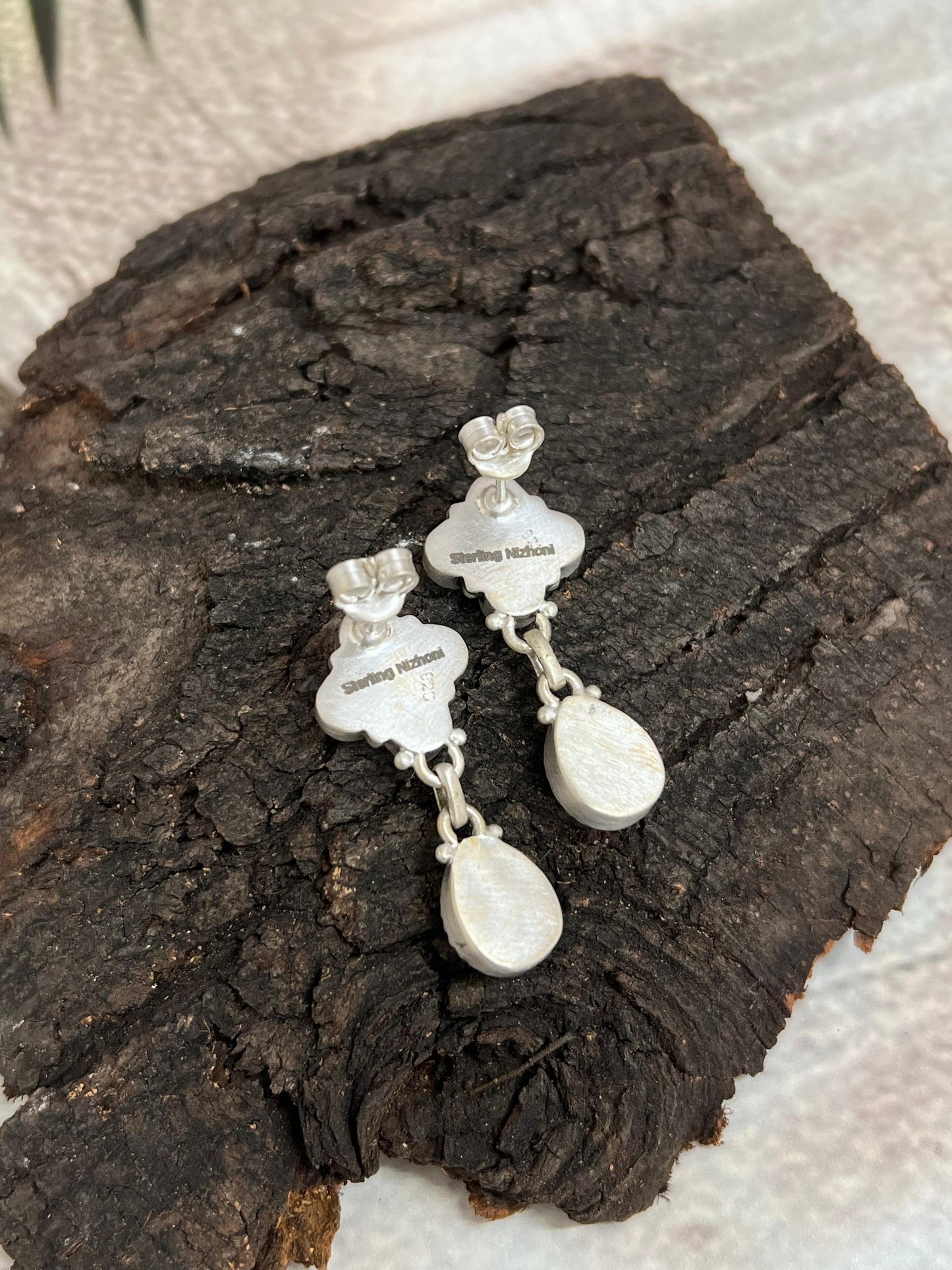 Handmade Sterling Silver Wild Horse with Pink Fire Opal Post Dangle Earrings, Signed Nizhoni (7)