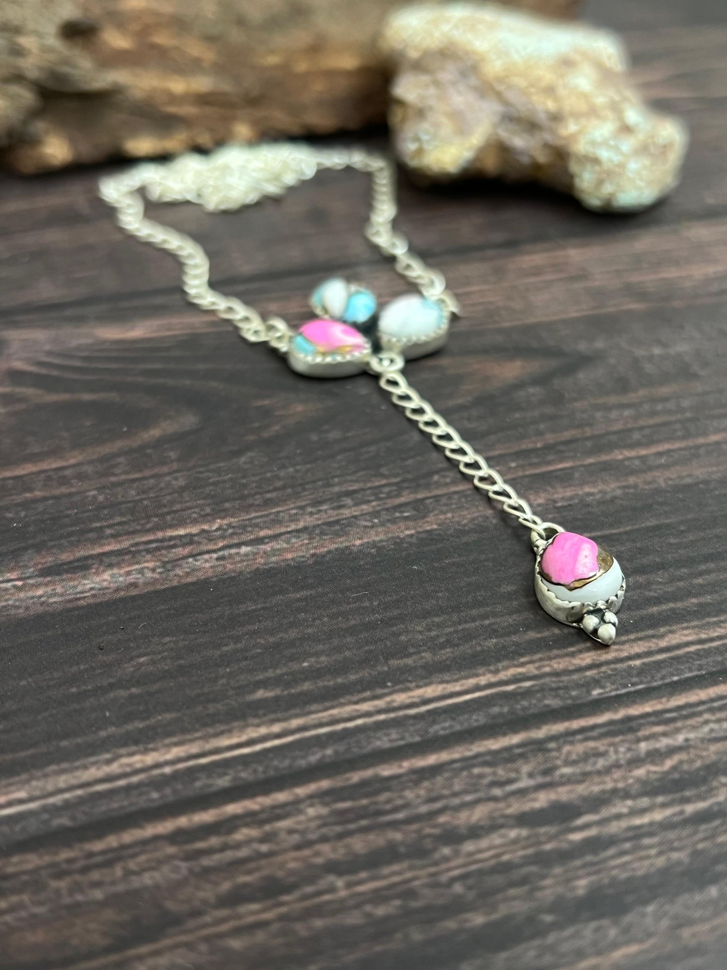 Handmade Sterling Silver Cotton Candy Necklace Signed Nizhoni
