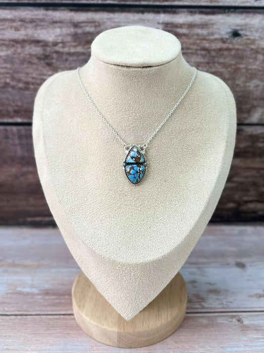 Handmade Sterling Silver Golden Hills Turquoise Necklace with Signed Nizhoni