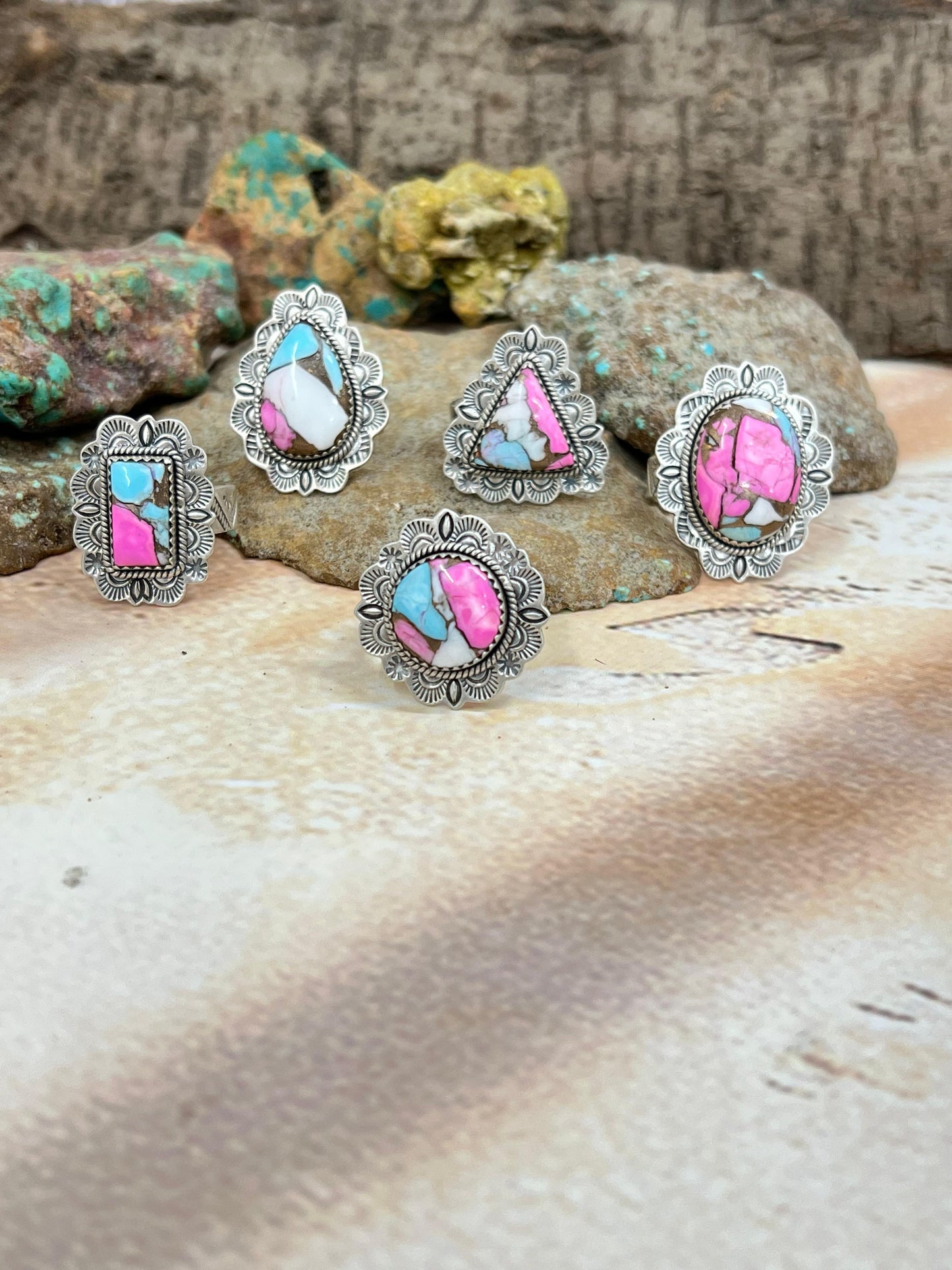 Handmade Sterling Silver Cotton Candy Turquoise Adjustable Ring with Signed Nizhoni