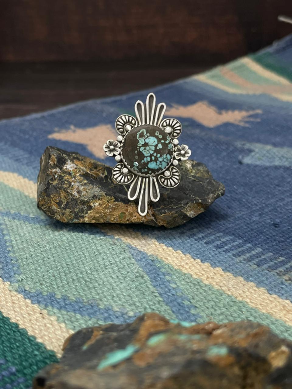 Handmade Sterling Silver Number 8 Turquoise Adjustable Ring " Signed Nizhoni"