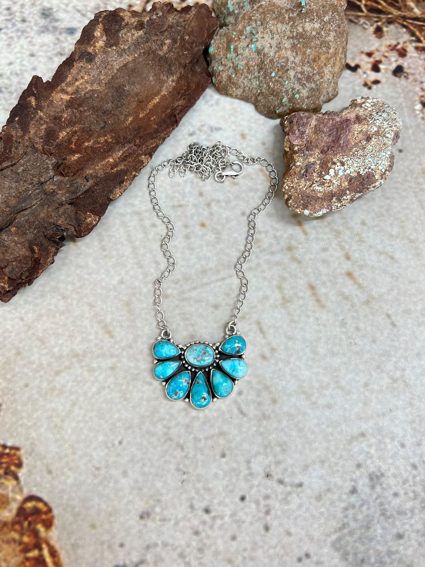 Handmade Sterling Silver White Water Turquoise Necklace Signed Nizhoni