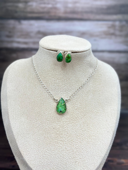 Handmade Sterling Silver Sonoran Mountain Turquoise Necklace Earrings Set with Signed Nizhoni