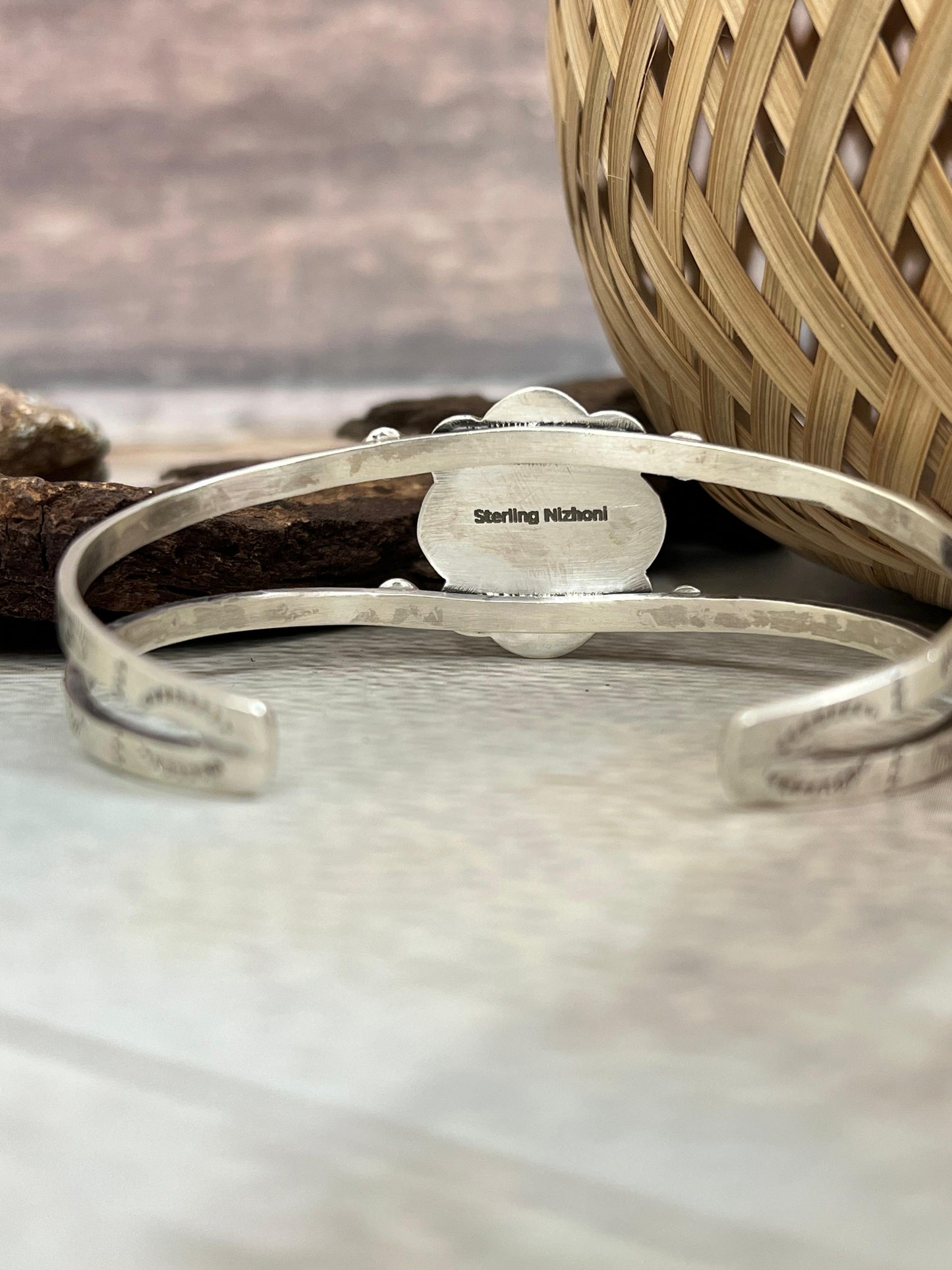 Handmade Sterling Silver Blackjack Cuff Bracelet with Signed Nizhoni