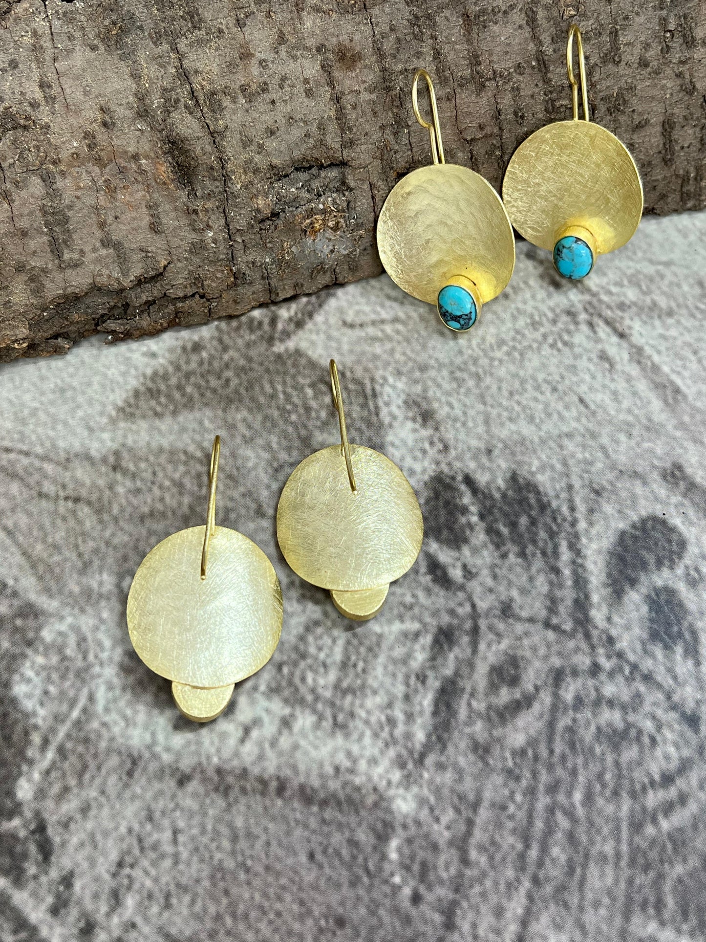 “The Golden Collection” Handmade Natural Black Onyx, Kingman Turquoise Hook Earrings