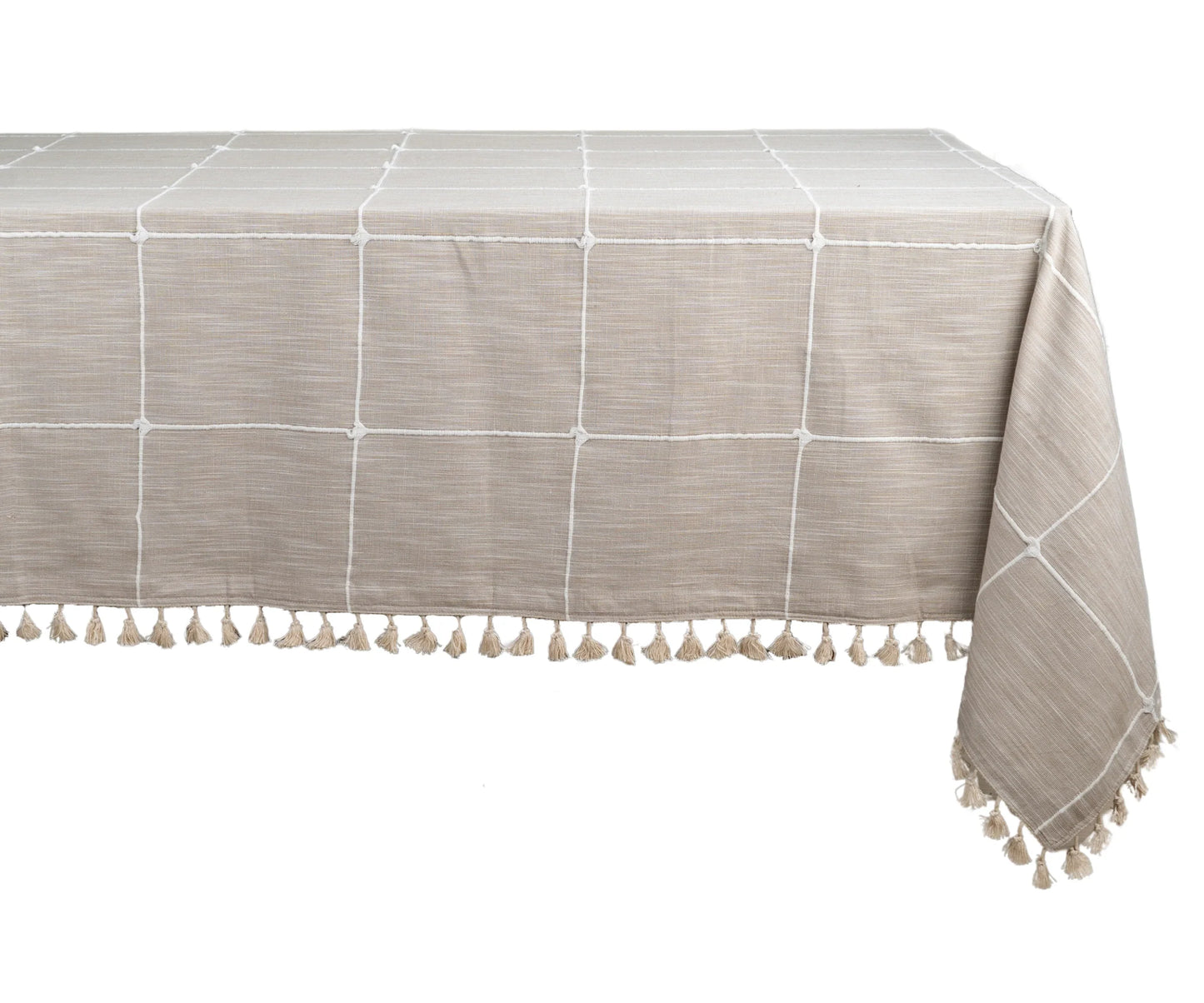 Beige Plaid Tablecloth With Tassel