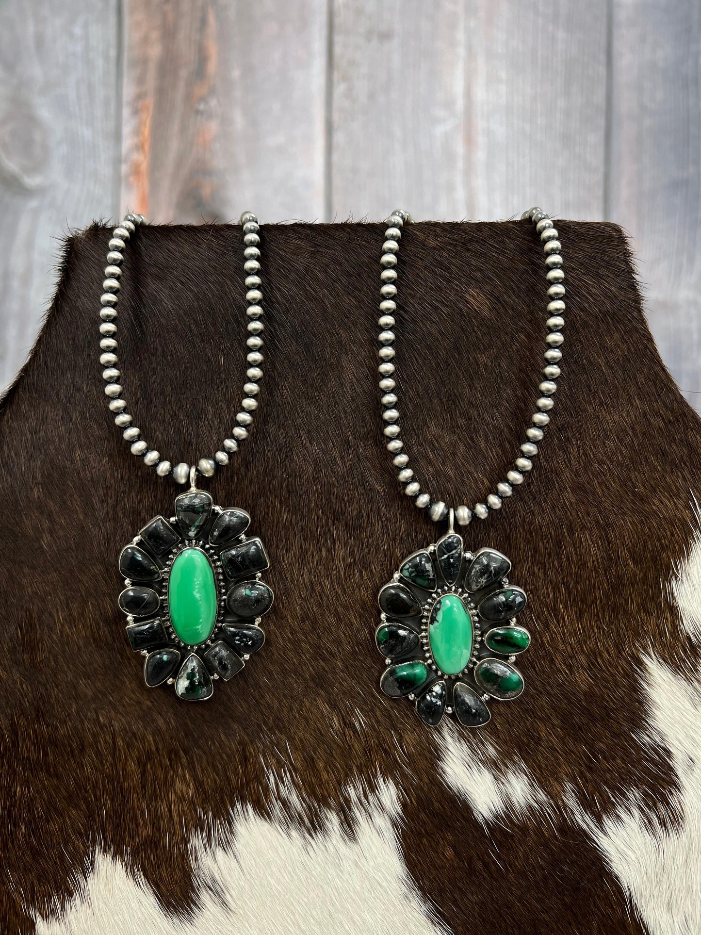 Handmade Sterling Silver Emerald Rose Beaded Necklace with Signed Nizhoni