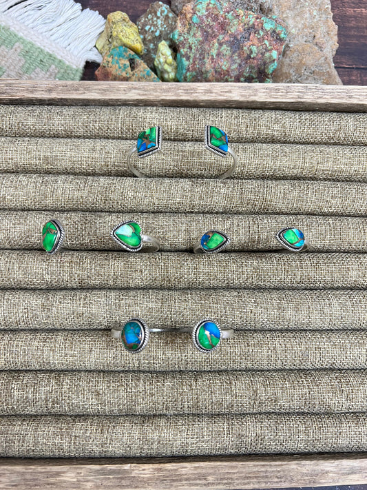 Handmade Sterling Silver Peacock Dahlia Cuff Bracelet with Signed Nizhoni