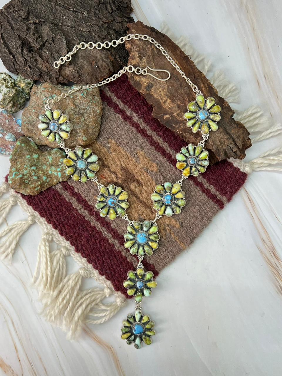 Handmade Sterling Silver Palomino with Golden Hills Turquoise Necklace "Signed Nizhoni"