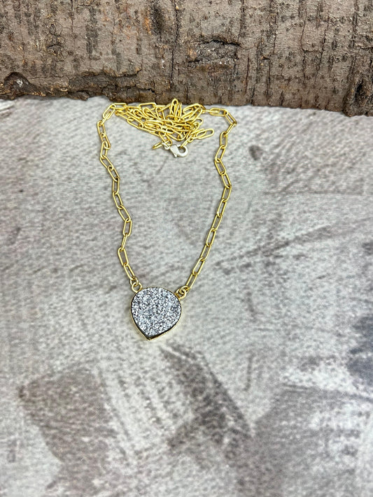 “The Boho Collection” Handmade Natural Silver Druzy Necklace