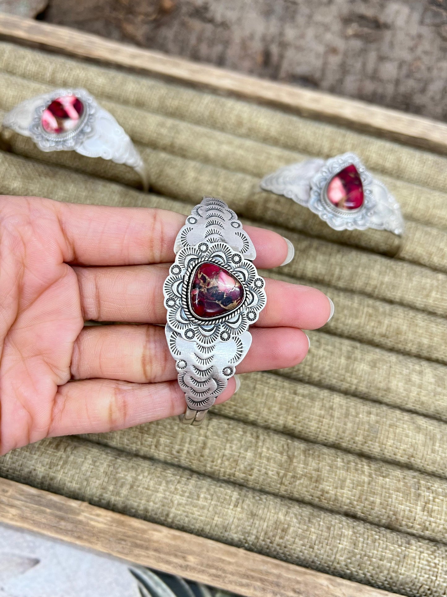 Handmade Sterling Silver Dahlia Rose Cuff Bracelet with Signed Nizhoni