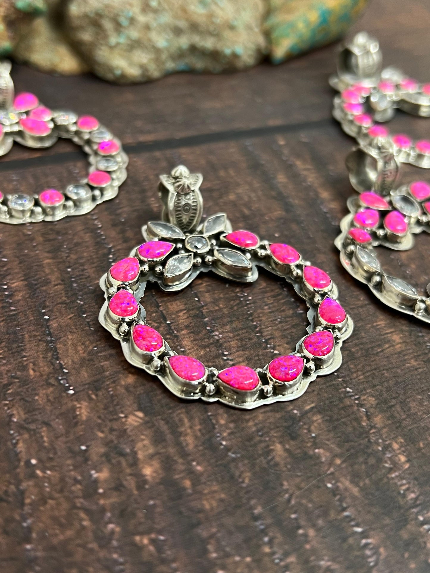 Handmade Sterling Silver Hot Pink with CZ Pendant, Signed Nizhoni