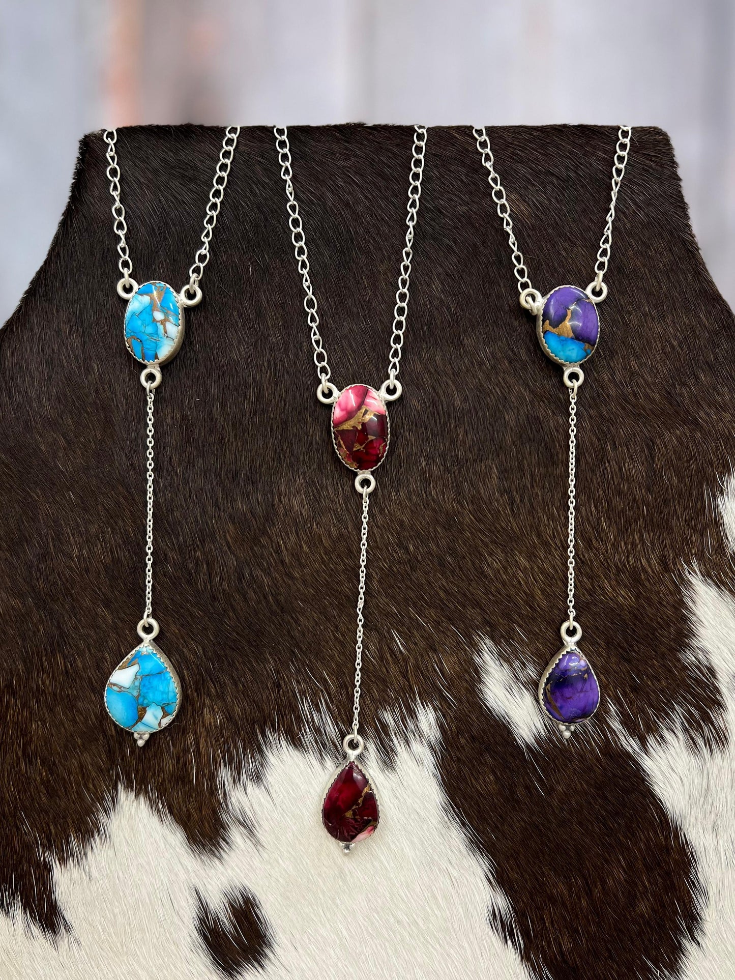 Handmade Sterling Silver Multi Stone Necklace with Signed Nizhoni
