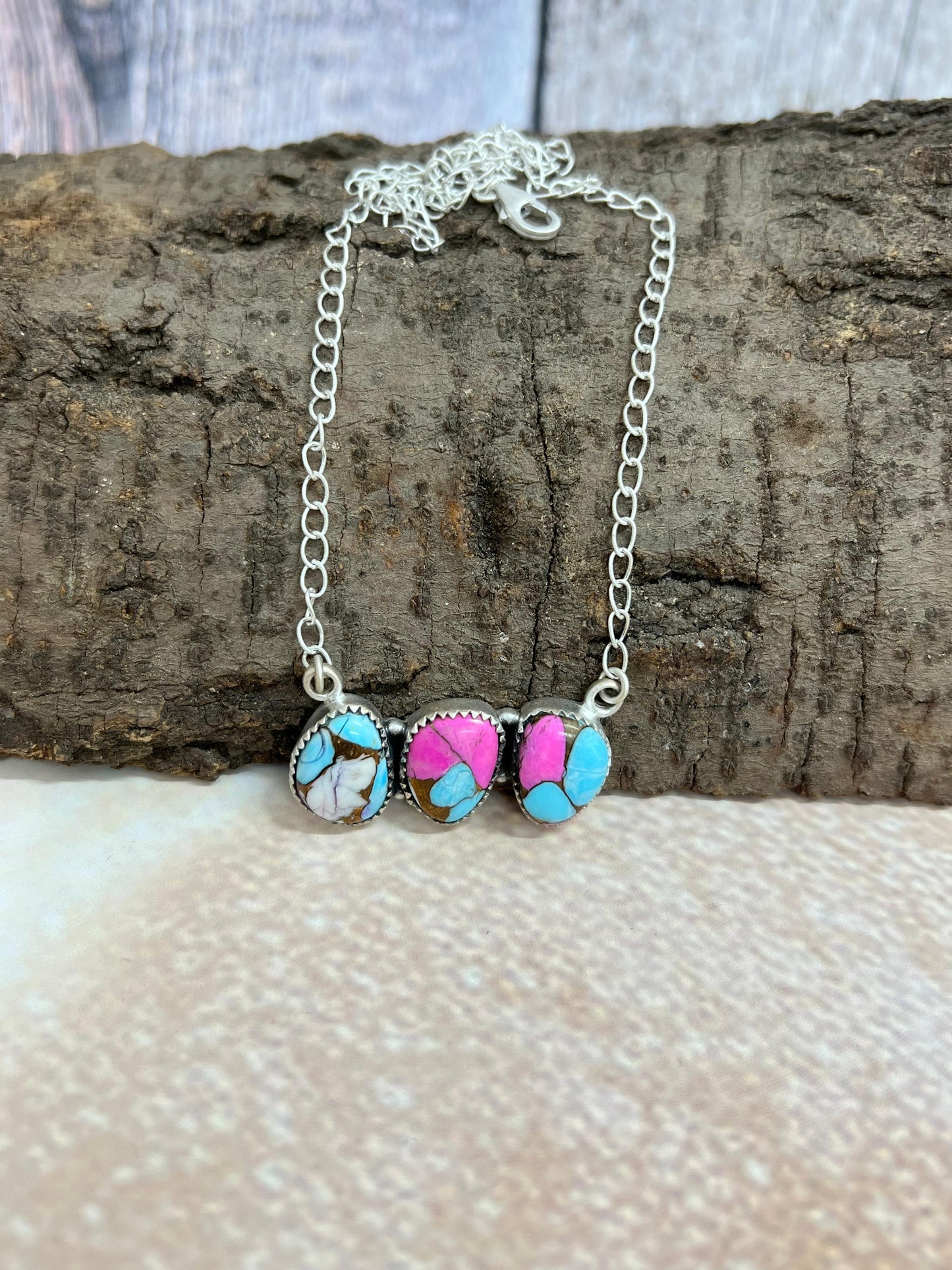 Handmade Sterling Silver Cotton Candy Necklace with Signed Nizhoni