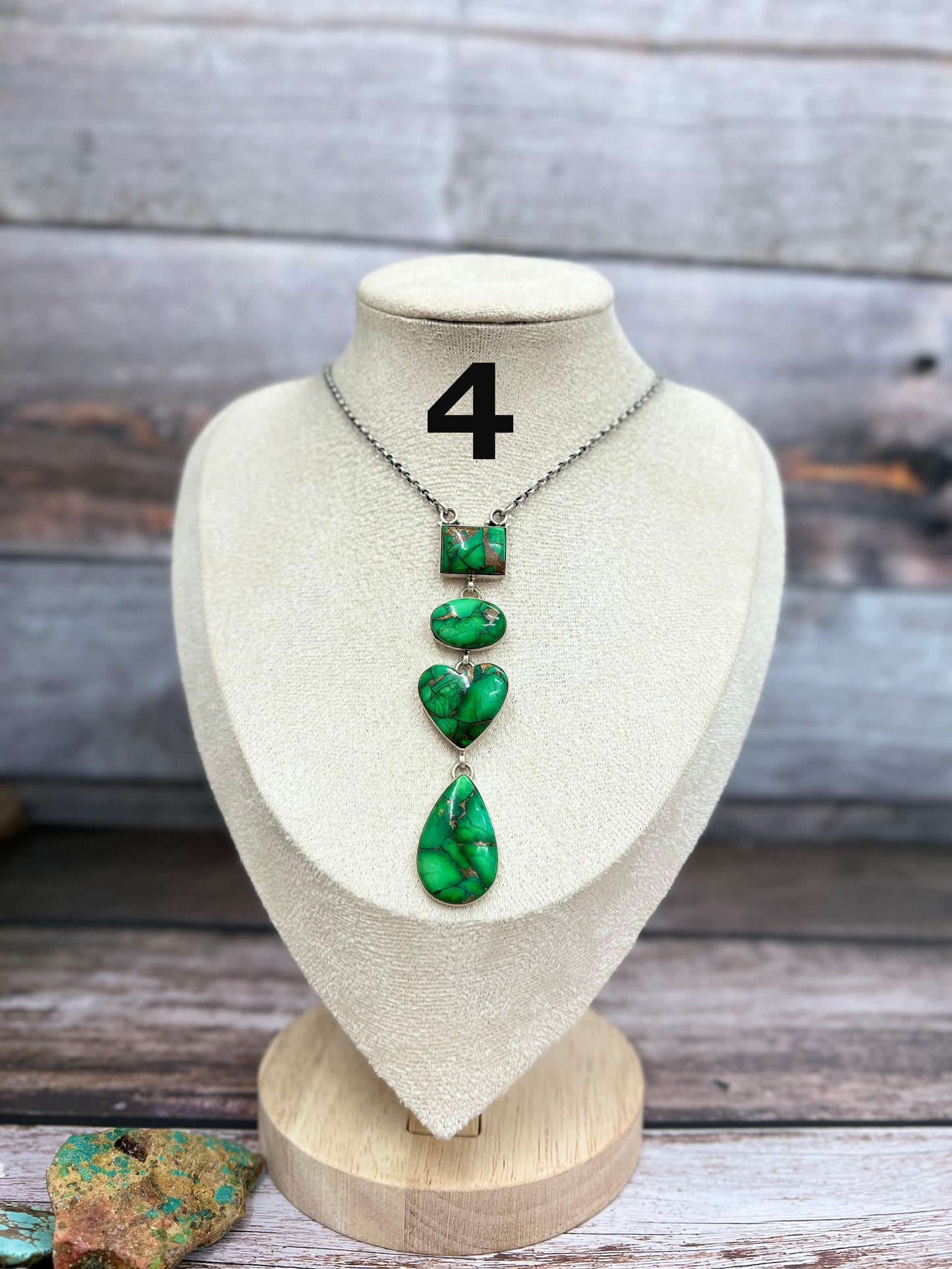 Handmade Sterling Silver Kelly Green Dahlia Necklace with Signed Nizhoni