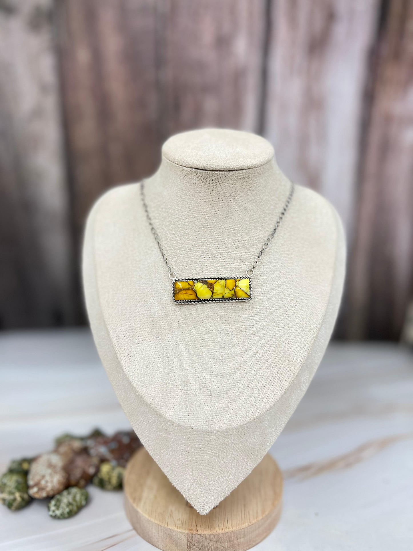 Handmade Sterling Silver Dahlia Rose, Honey Dahlia Bar Necklace with Signed Nizhoni