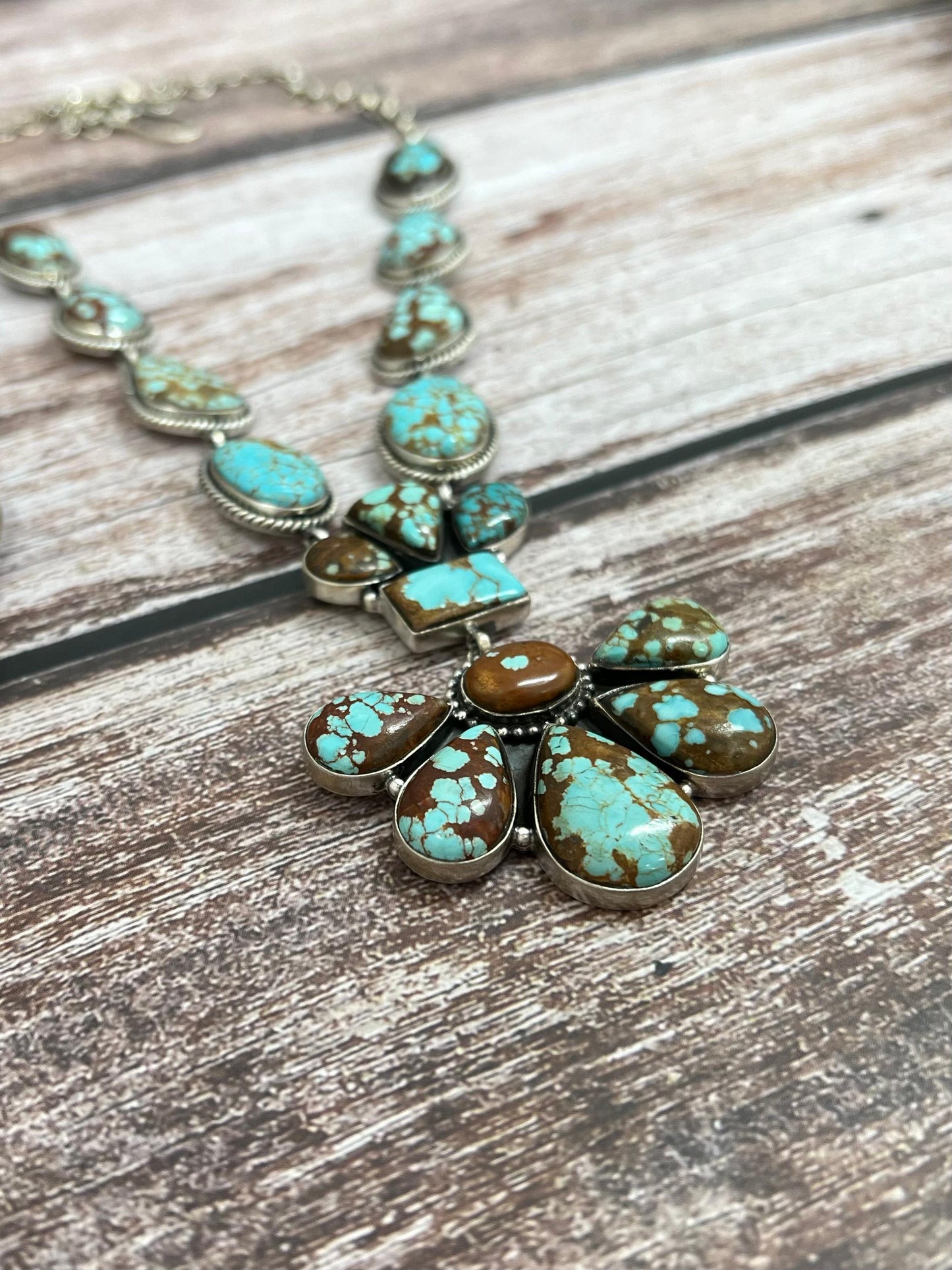 Handmade Sterling Silver Number 8 Turquoise Necklace with Signed Nizhoni