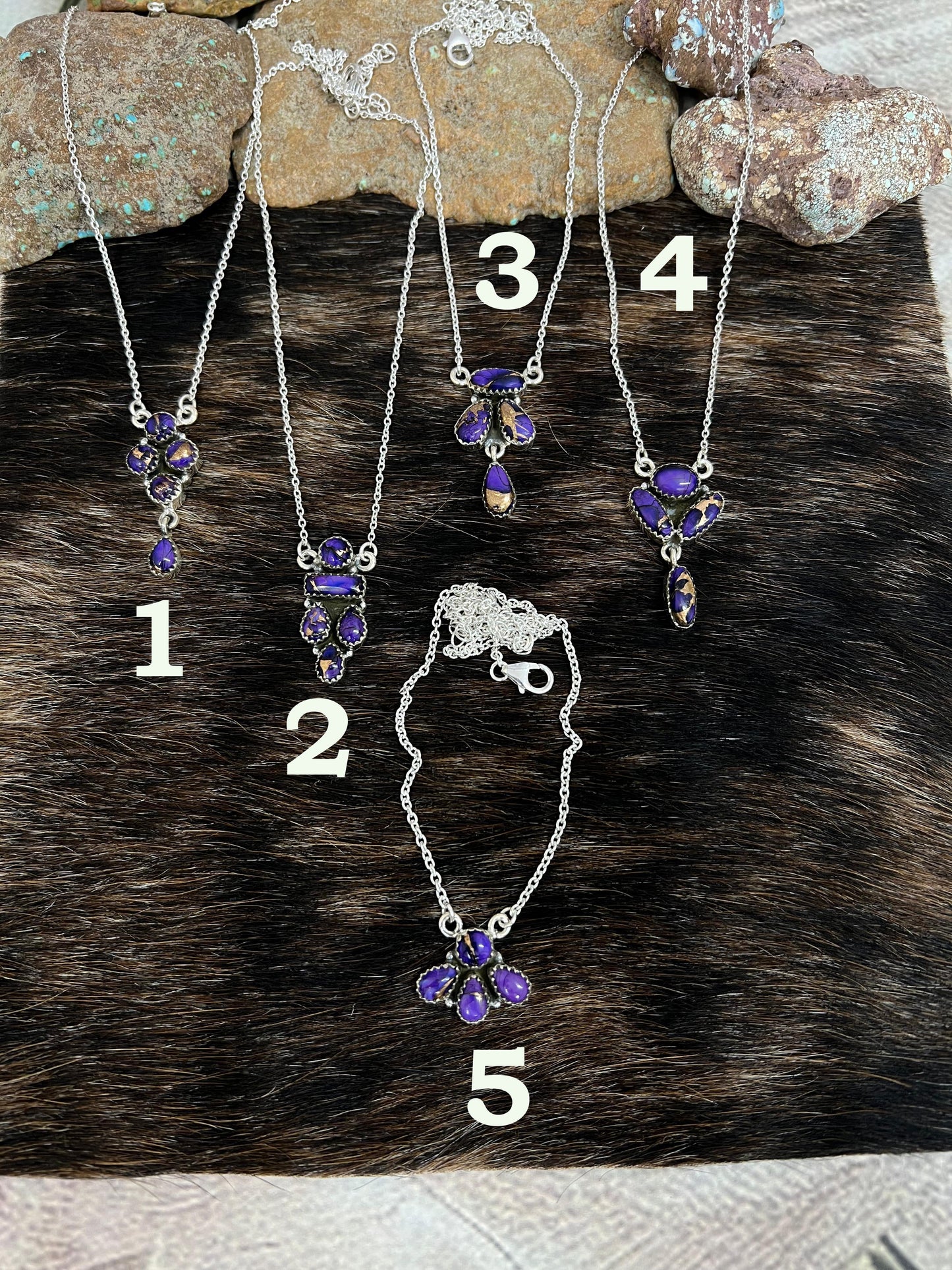Handmade Sterling Silver Grape Dahlia Necklace with Signed Nizhoni