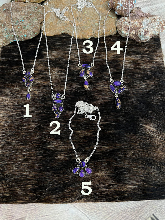 Handmade Sterling Silver Grape Dahlia Necklace with Signed Nizhoni