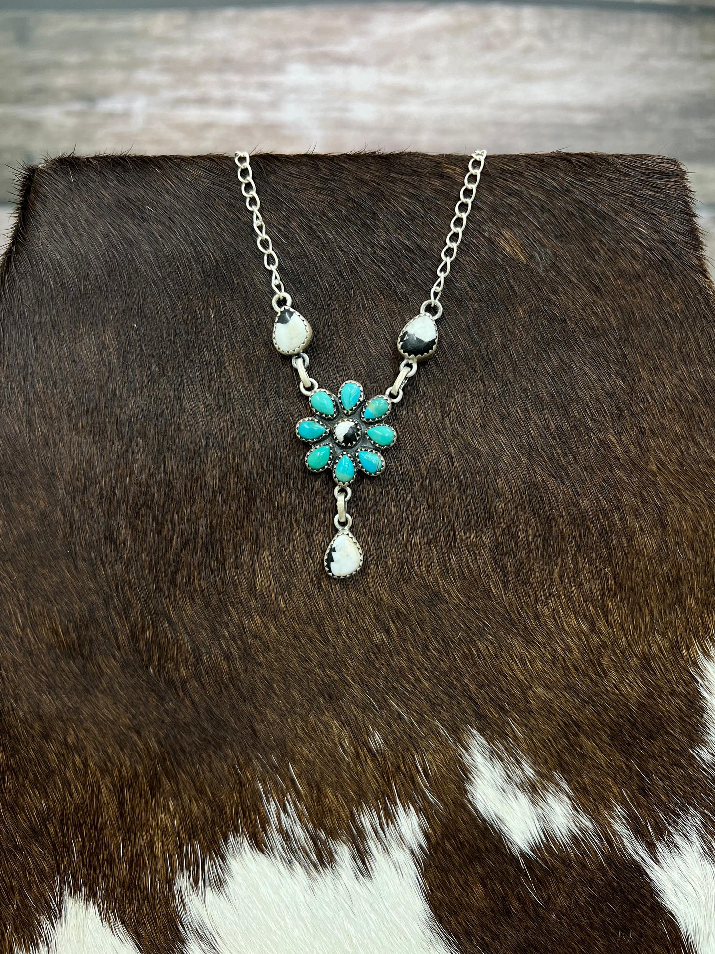 Handmade Sterling Silver Kingman with White Buffalo Necklace with Signed Nizhoni (9)
