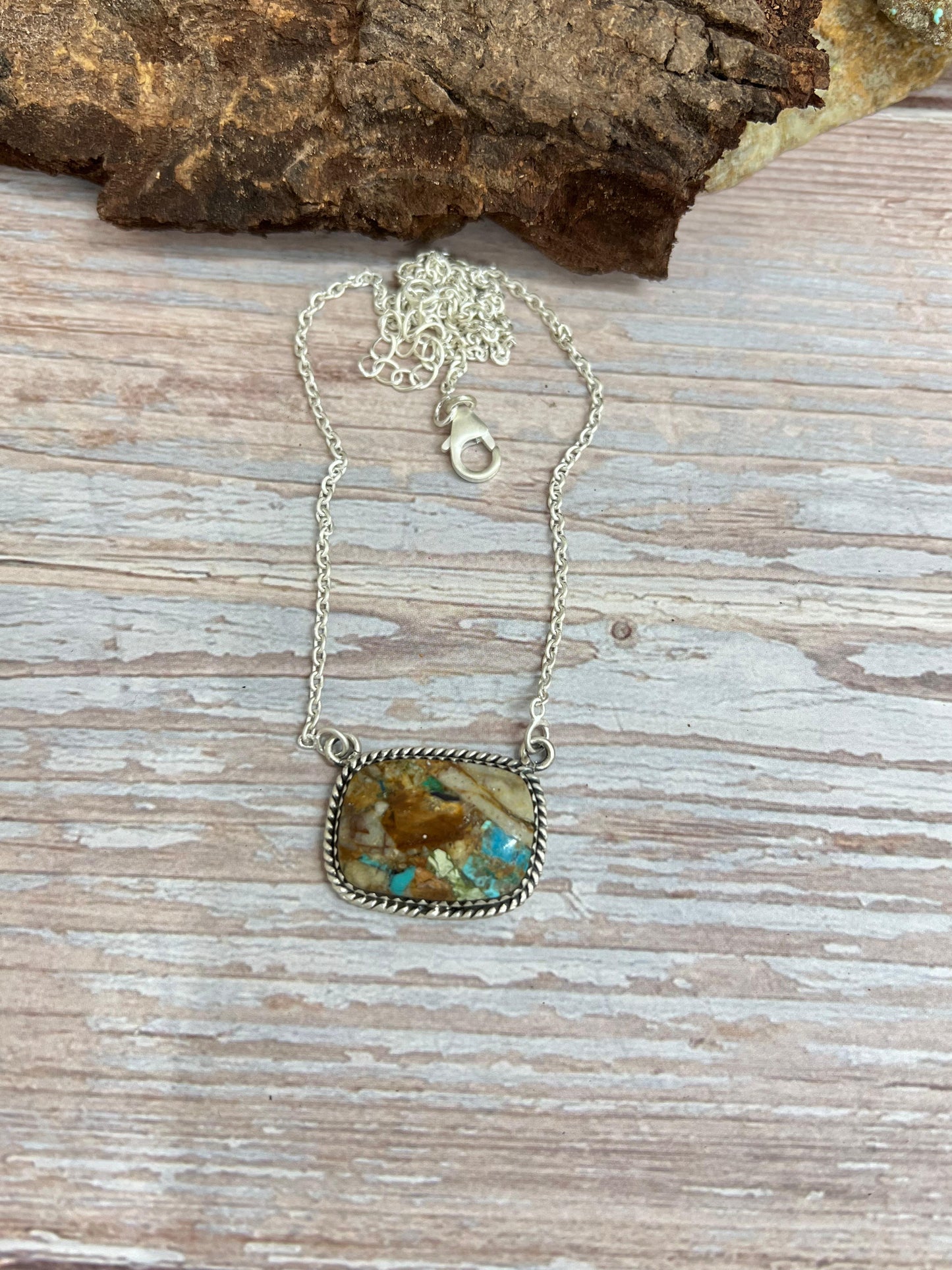 Handmade Sterling Silver Royston Turquoise Necklace with Signed Nizhoni