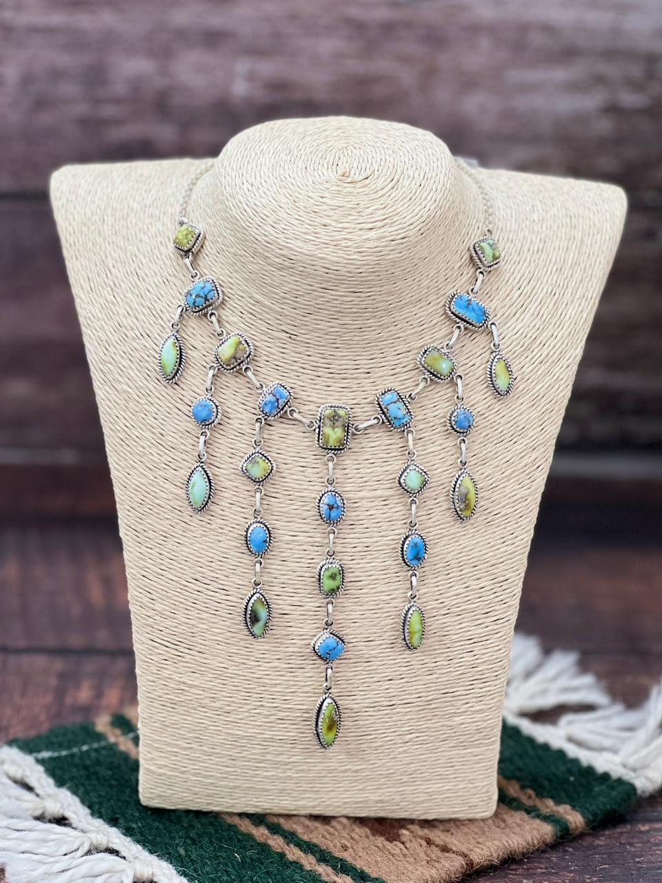 Handmade Sterling Silver Palomino with Golden Hills Turquoise Necklace "Signed Nizhoni"