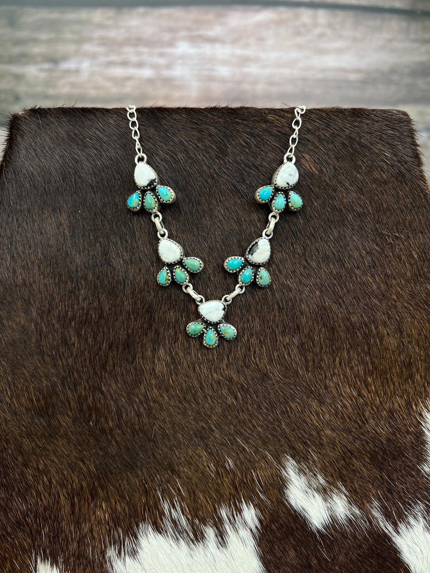 Handmade Sterling Silver Kingman with White Buffalo Necklace with Signed Nizhoni