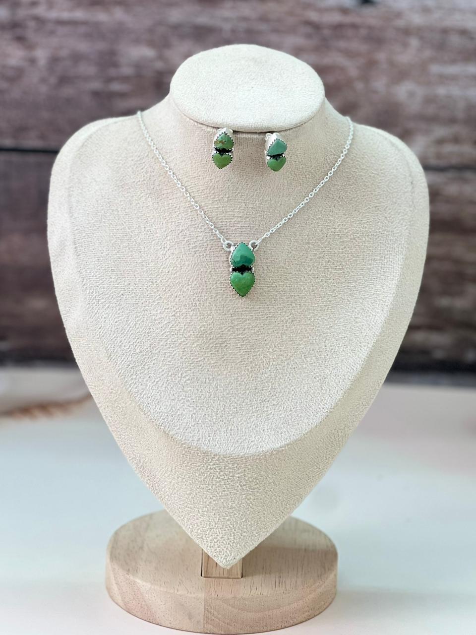 Handmade Sterling Silver Kingman Turquoise Necklace Earrings Set "Signed Nizhoni"