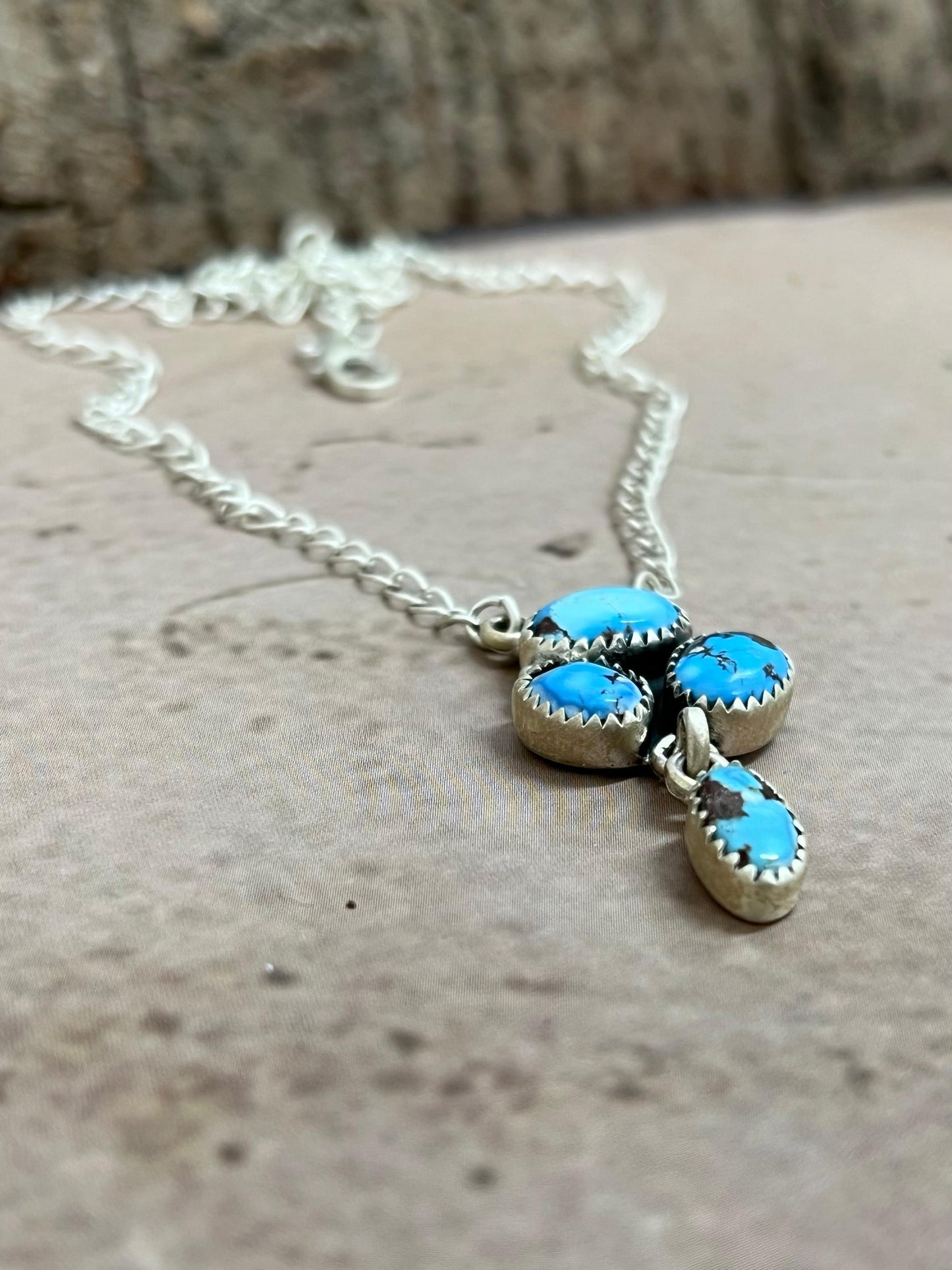 Handmade Sterling Silver Golden Hills Turquoise Necklace with Signed Nizhoni