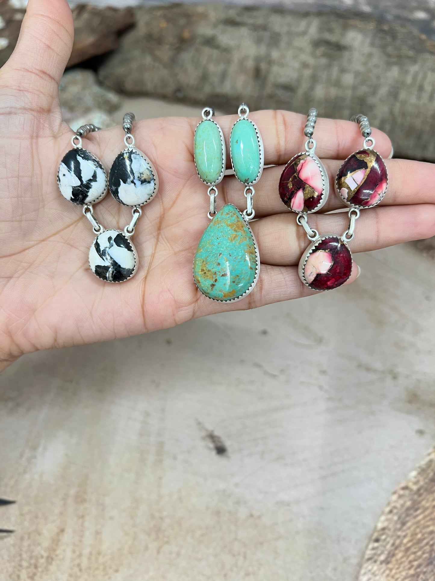 Handmade Sterling Silver Multi Stone Beaded Necklace, Signed Nizhoni