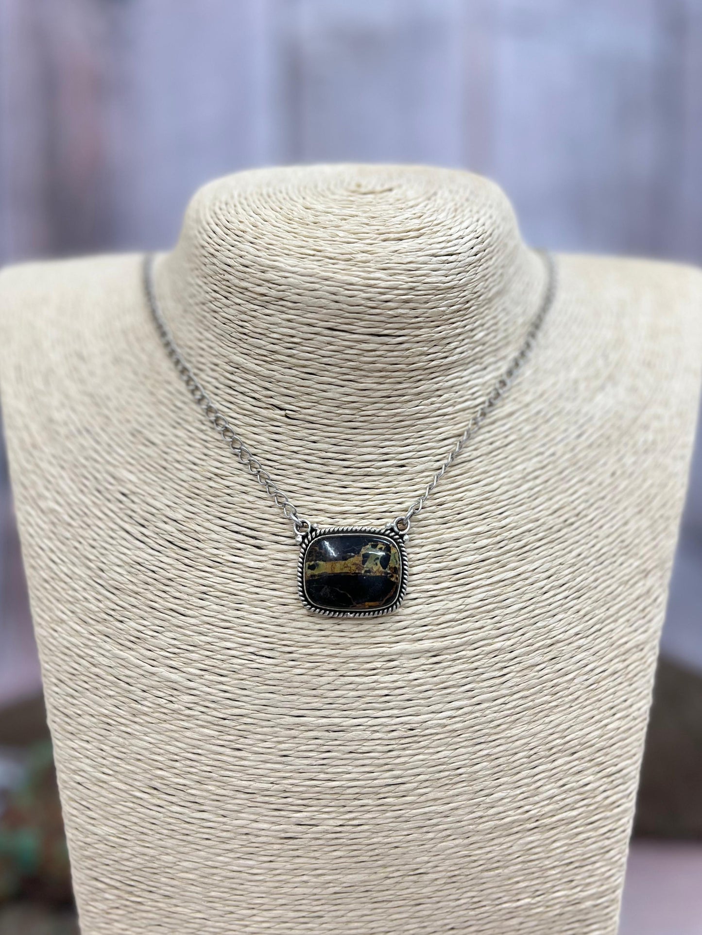 Handmade Sterling Silver Black Jack Necklace with Signed Nizhoni