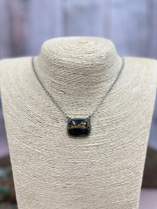 Handmade Sterling Silver Black Jack Necklace with Signed Nizhoni