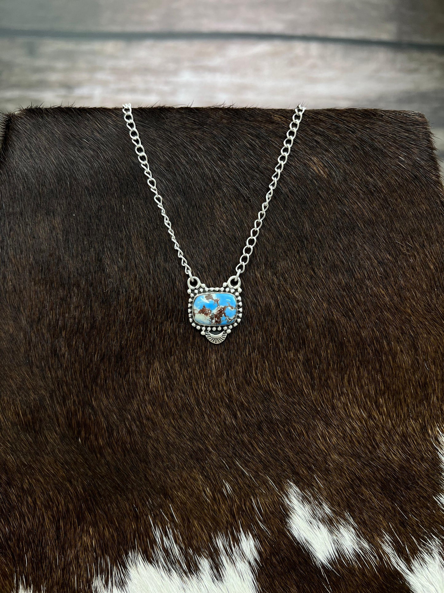 Handmade Sterling Silver Golden Hills Turquoise Necklace with Signed Nizhoni