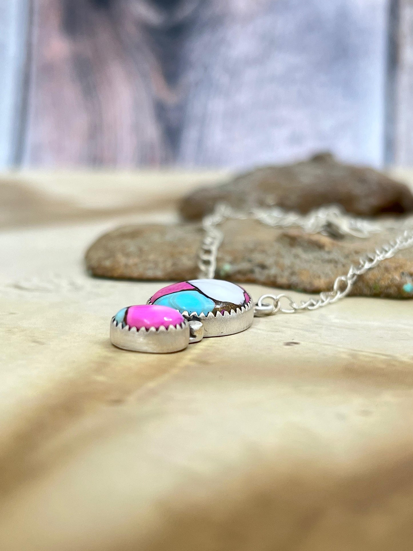 Handmade Sterling Silver Cotton Candy Turquoise Necklace with Signed Nizhoni (2)