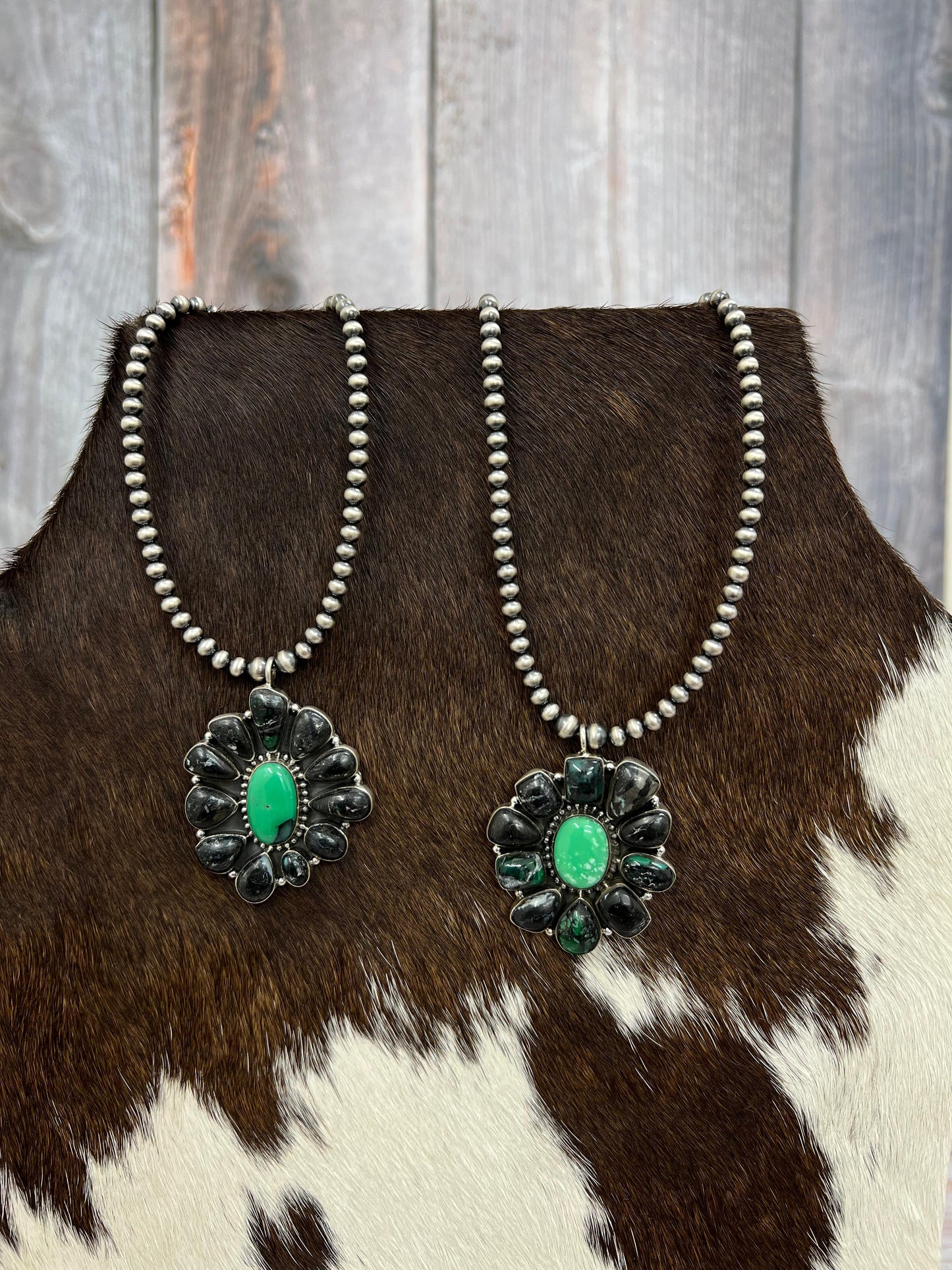 Handmade Sterling Silver Emerald Rose Beaded Necklace with Signed Nizhoni