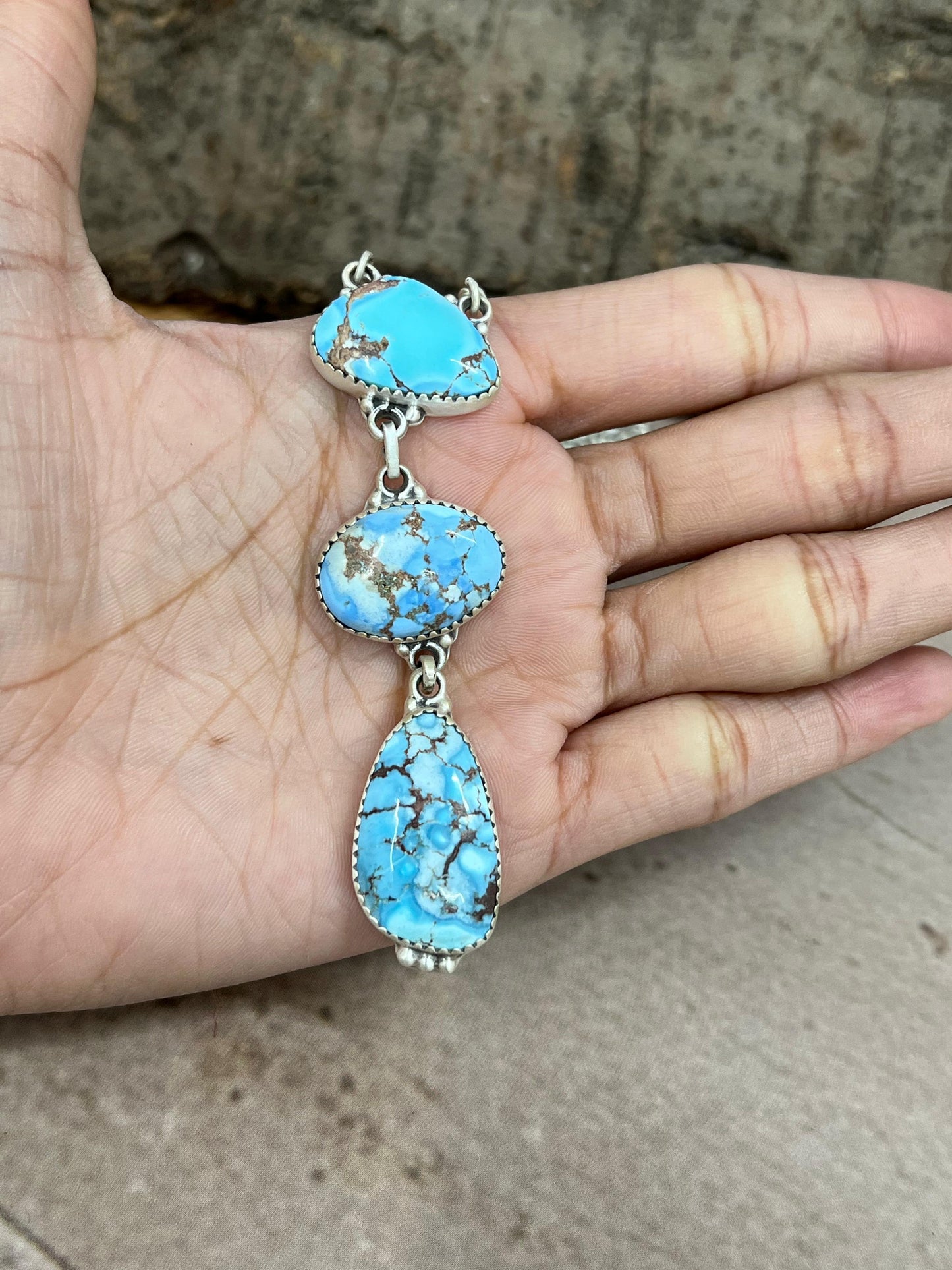 Handmade Sterling Silver Golden Hills Turquoise Necklace with Signed Nizhoni