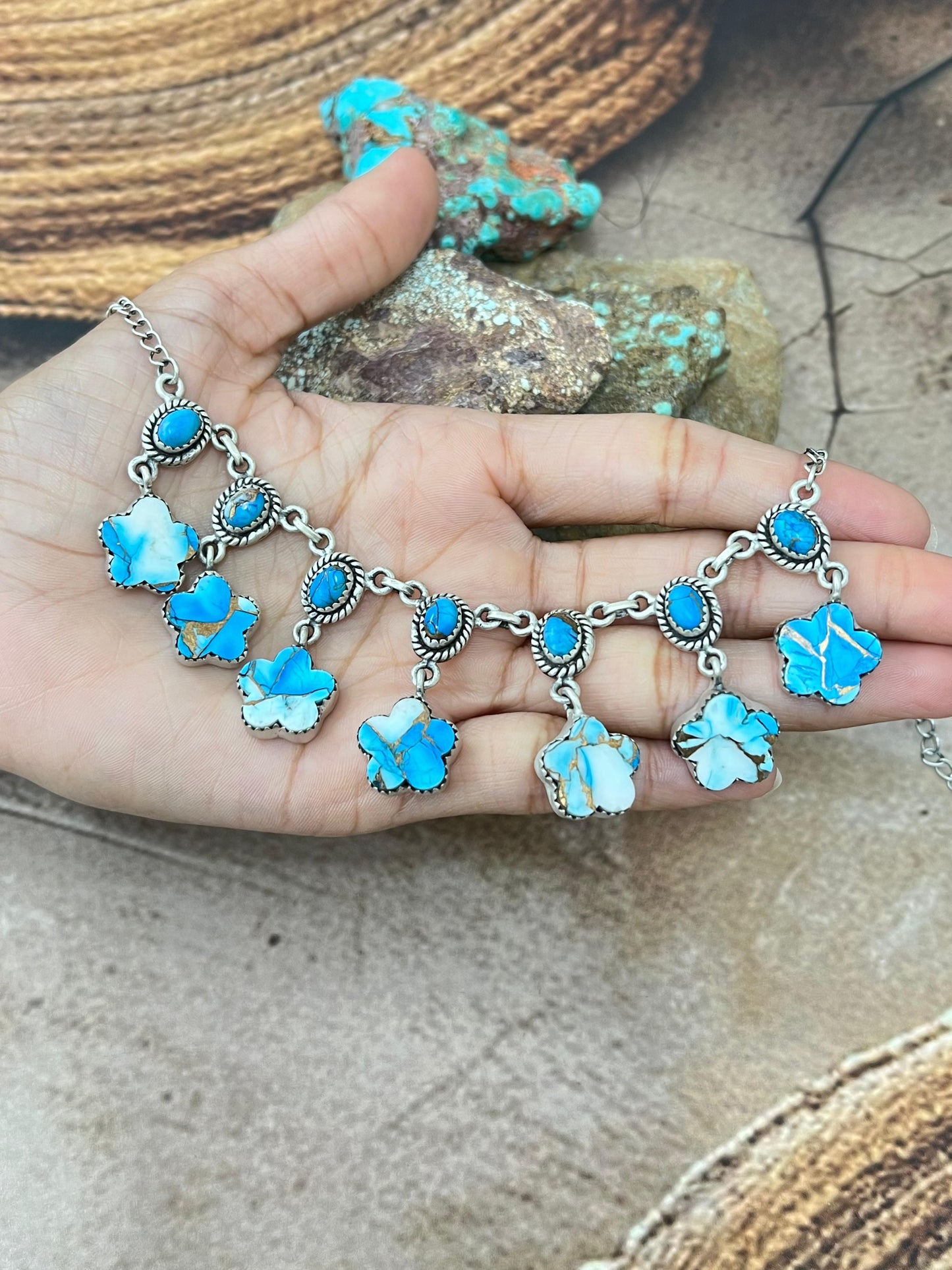 Handmade Sterling Silver Multi Stone Necklace with Signed Nizhoni