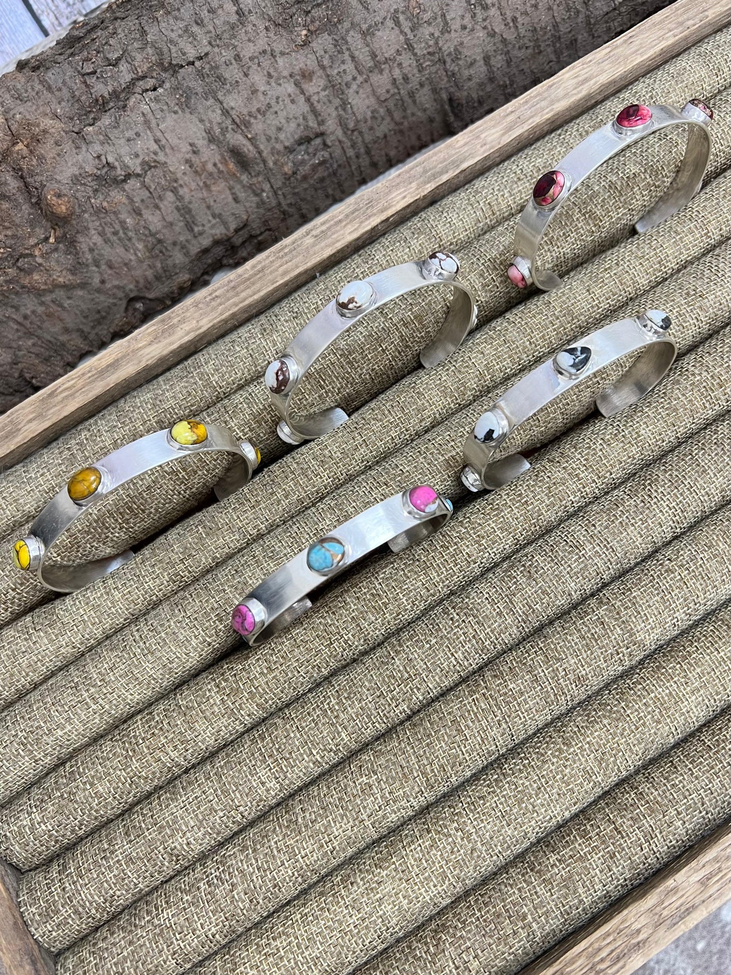 Handmade Sterling Silver Multi Stones Bracelet with Signed Nizhoni