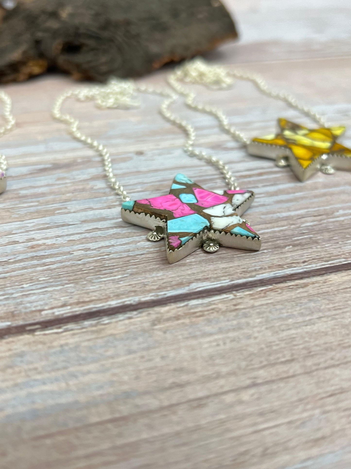 Handmade Sterling Silver Multi Stone Star Necklace, Signed Nizhoni