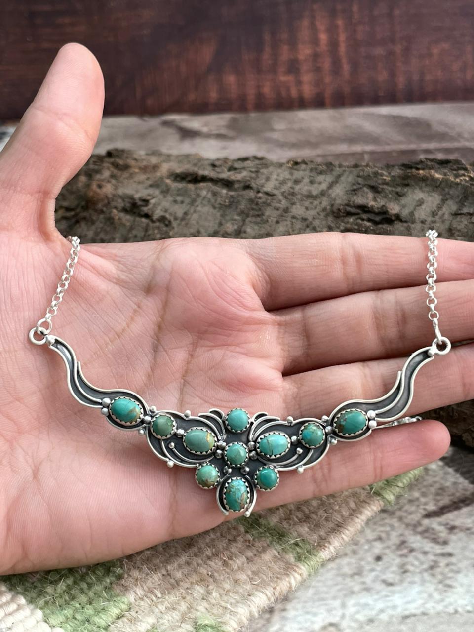 Handmade Sterling Silver Kingman Turquoise Necklace "Signed Nizhoni"