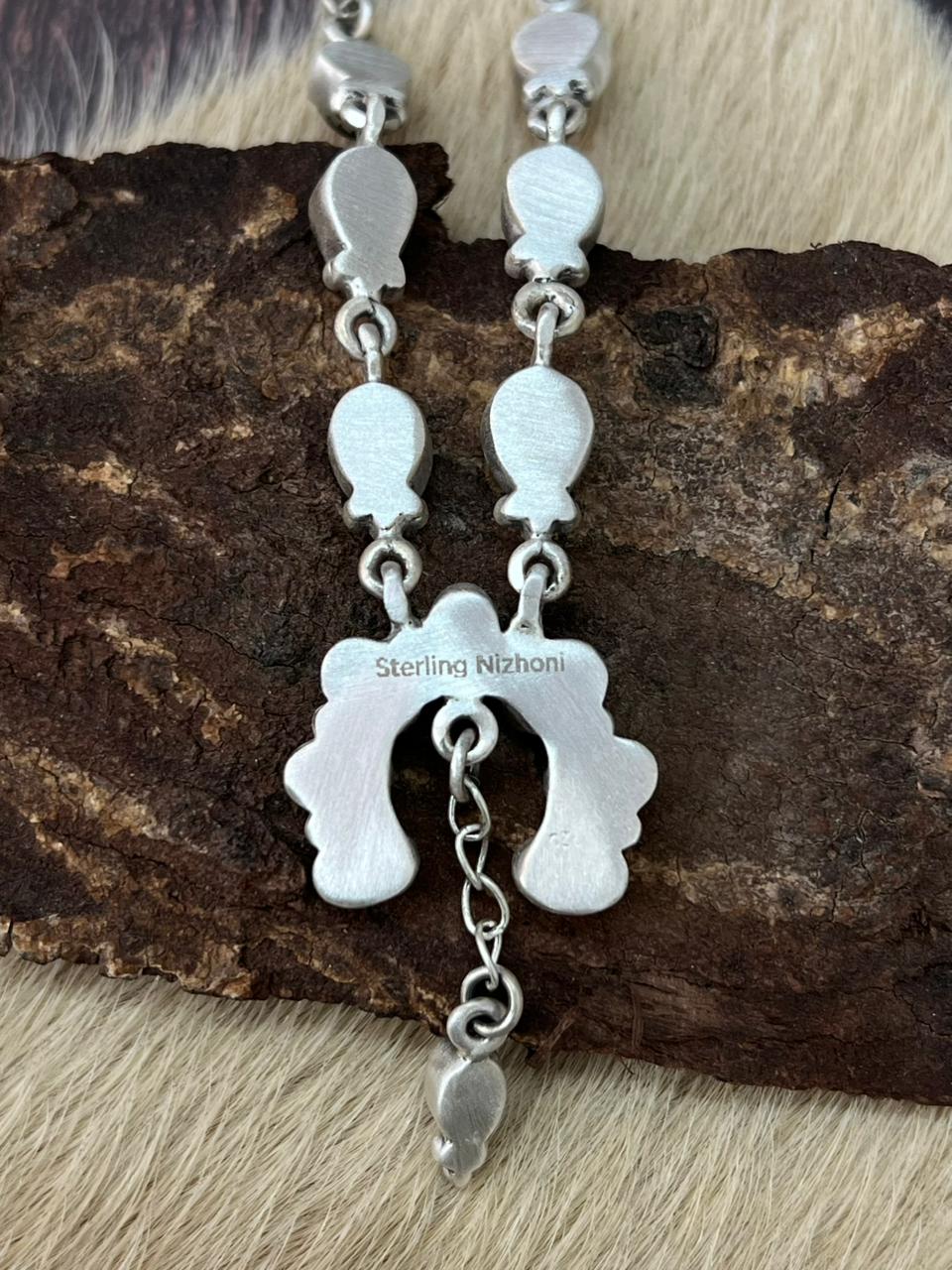 Handmade Sterling Silver White Buffalo Naja Necklace "Signed Nizhoni"