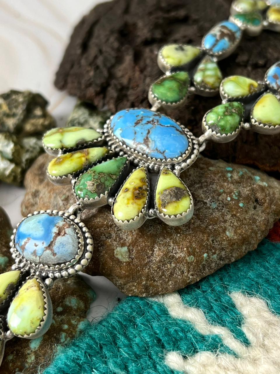 Handmade Sterling Silver Palomino with Golden Hills and Sonoran Mountain Turquoise Necklace "Signed Nizhoni"