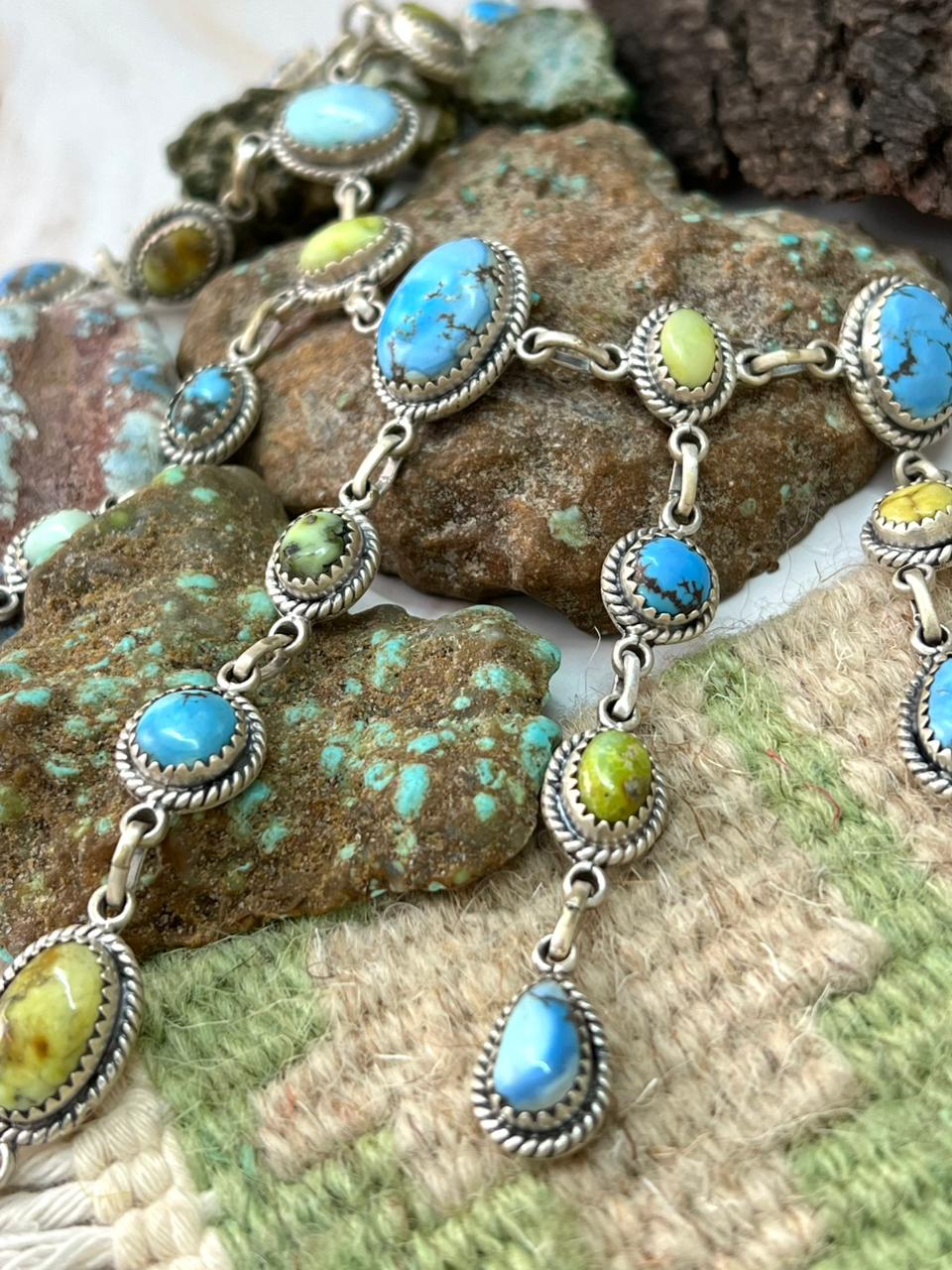 Handmade Sterling Silver Palomino with Golden Hills Turquoise Necklace "Signed Nizhoni"