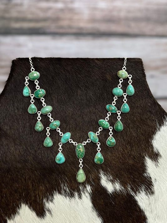 Handmade Sterling Silver Kingman Turquoise Necklace with Signed Nizhoni
