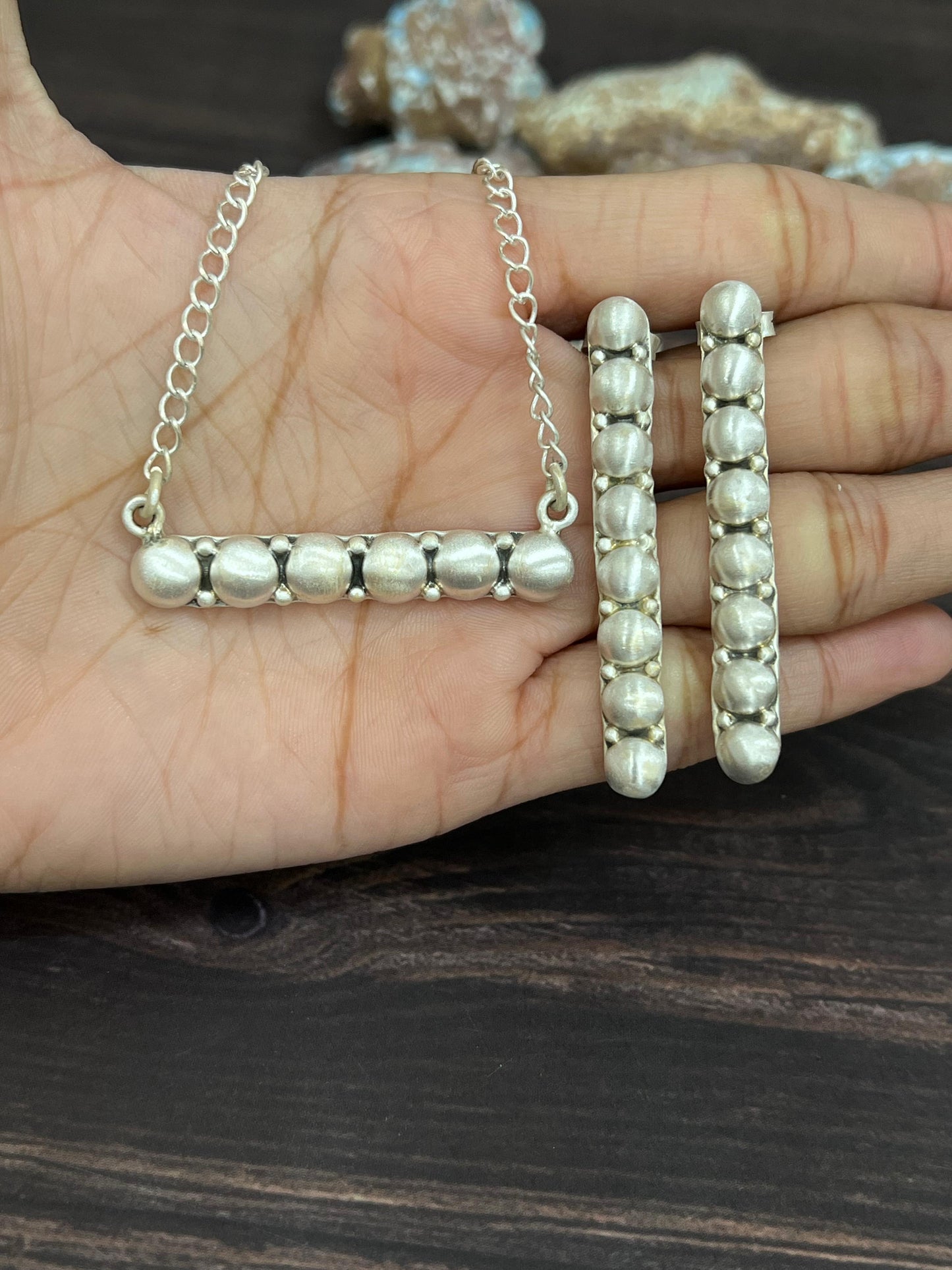 Handmade 'Sterling Silver' Necklace Earrings Set with Signed Nizhoni