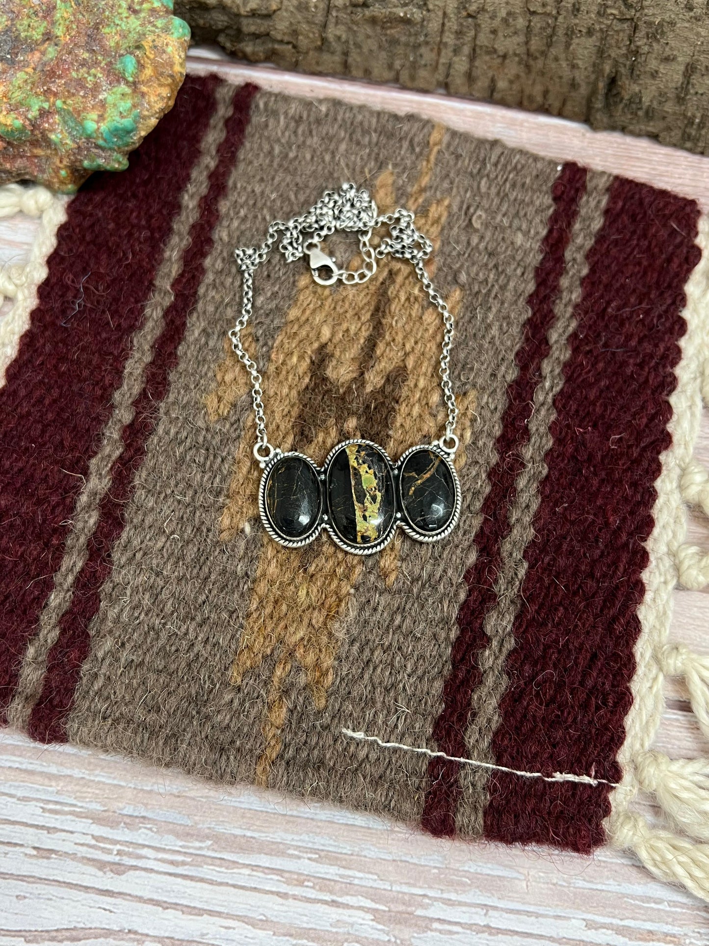 Handmade Sterling Silver Black Jack Necklace with Signed Nizhoni