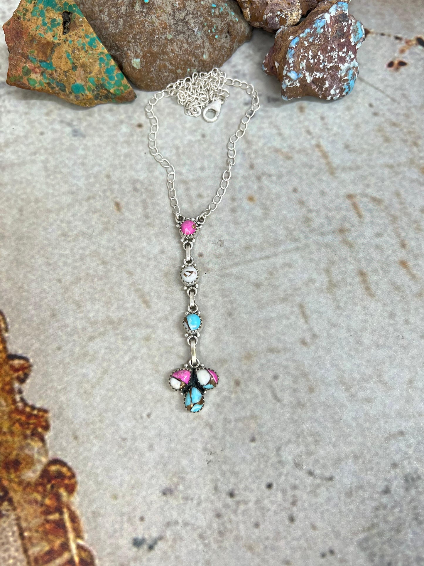 Handmade Sterling Silver Cotton Candy Necklace Signed Nizhoni (9)