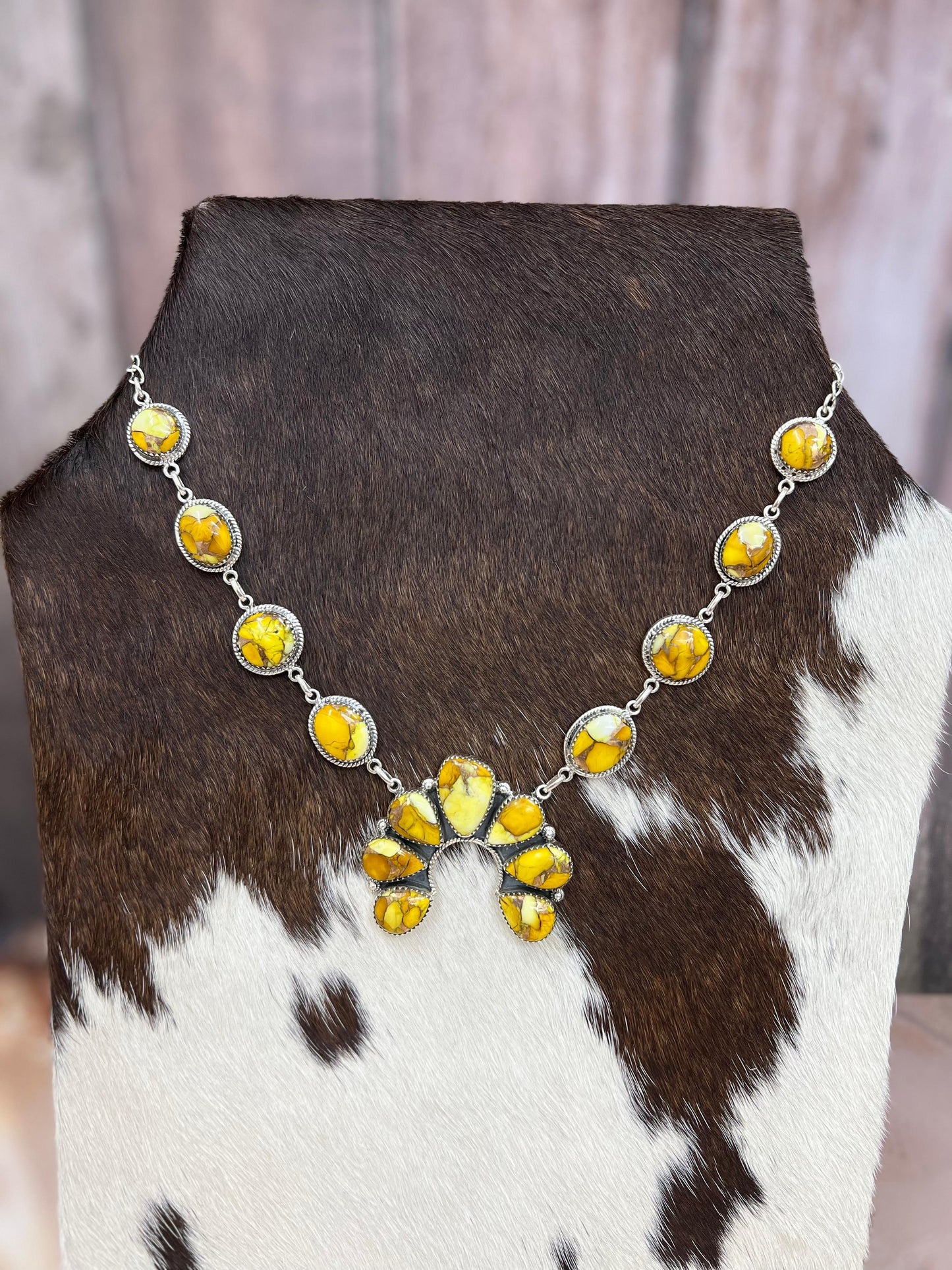 Handmade Sterling Silver Honey Dahlia Squash Blossom Necklace with Signed Nizhoni